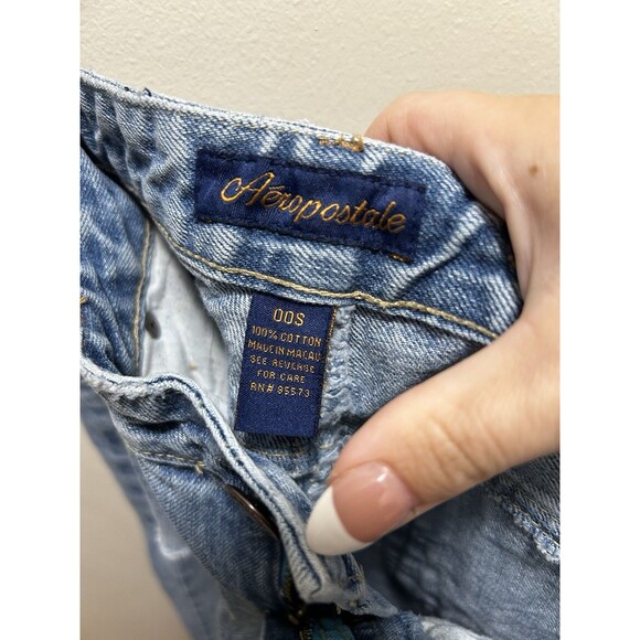 VTG Y2K Aeropostale Jeans Women 00S Blue Denim Pants Low Rise Flare Rhinestone - Picture 6 of 7
